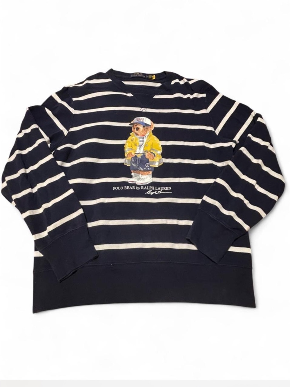 Polo Ralph Lauren Striped Polo Bear Sweatshirt Navy White Men's M - NWOT